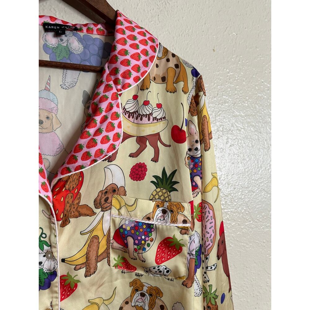 Karen Mabon Dogs Desserts Long Sleeve Pajama Top Strawberry Piping Womans Large - Picture 8 of 12
